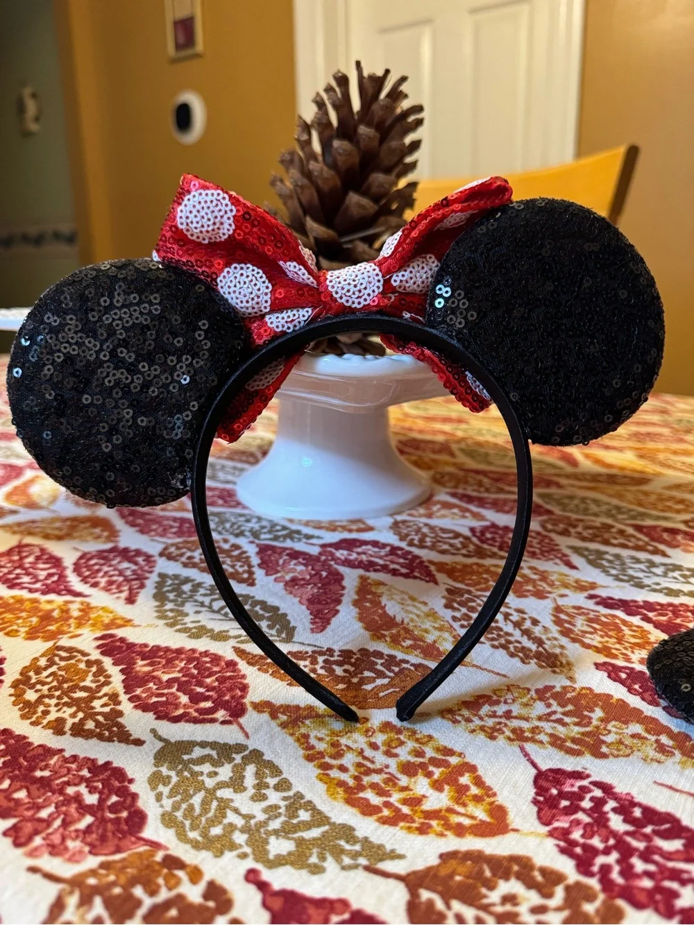Set of 4 Disney Black Sequin Minnie-Style Headband with Red Polka Dot Bow
